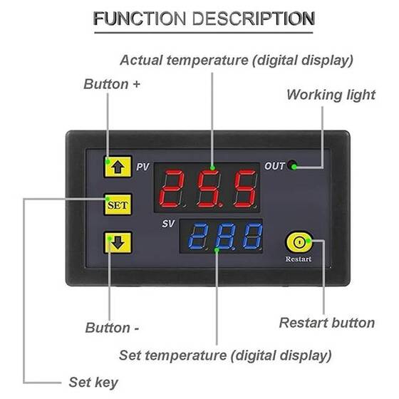 W3230 12V Dijital Sıcaklık Kontrollü Termostat Cihazı 1 metre kablolu - 4