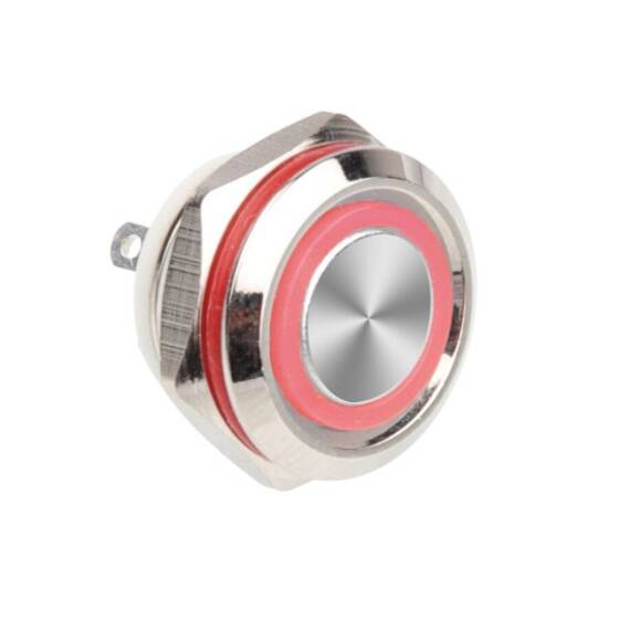 WD12C1 Pin-P1-E 12mm Düz Yaylı Işıklı Metal Buton - Kırmızı - 1