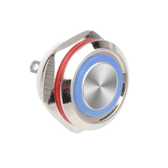 WD12C1 Pin-P1-E 12mm Düz Yaylı Işıklı Metal Buton - Mavi - 1