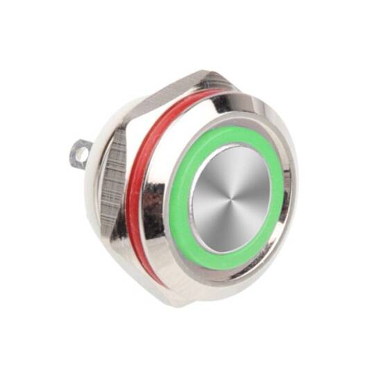 WD12C1 Pin-P1-E 12mm Düz Yaylı Işıklı Metal Buton - Yeşil - 1