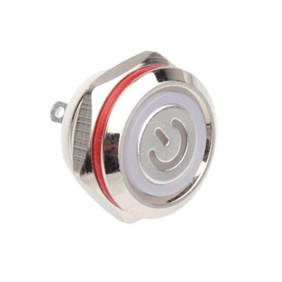WD12C1 Pin-P1-EC 12mm Düz Yaylı Işıklı Metal Buton - Beyaz - 1