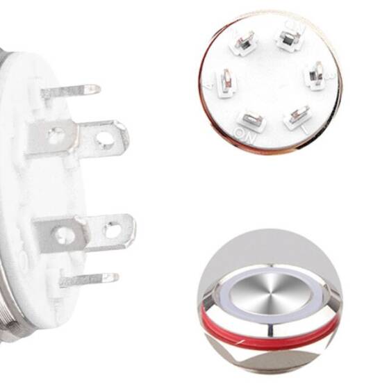 WD12C1 Pin-P1-EC 12mm Düz Yaylı Işıklı Metal Buton - Beyaz - 3