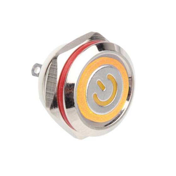 WD12C1 Pin-P1-EC 12mm Düz Yaylı Işıklı Metal Buton - Sarı - 1