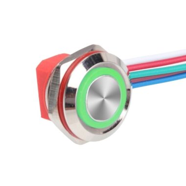 WD12C1-Wired-P1-E 12mm Düz Yaylı Yeşil Işıklı Metal Buton - Kablolu - 1