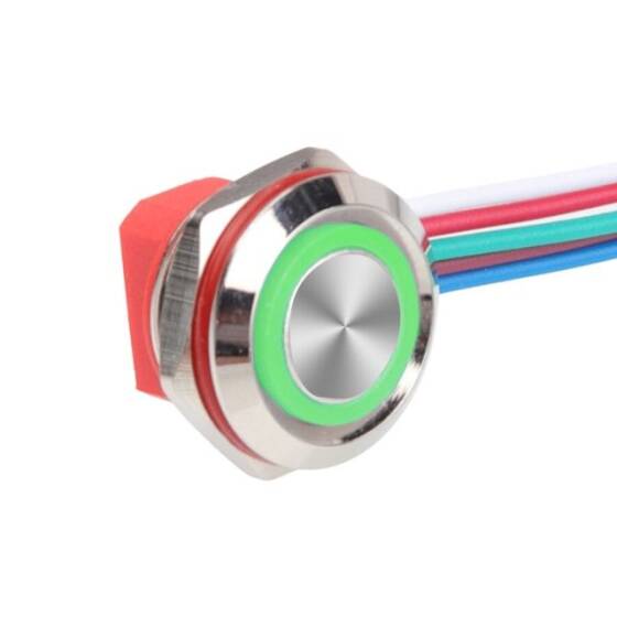 WD12C1-Wired-P1-E 12mm Düz Yaylı Yeşil Işıklı Metal Buton - Kablolu - 1