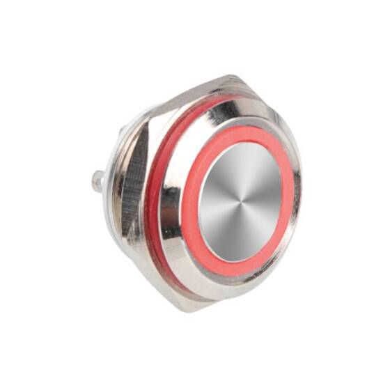 WD16C1 Pin-P1-E 16mm Düz Yaylı Işıklı Metal Buton - Kırmızı - 1