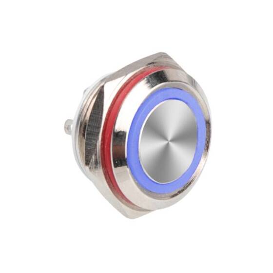 WD16C1 Pin-P1-E 16mm Düz Yaylı Işıklı Metal Buton - Mavi - 1