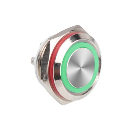 WD16C1 Pin-P1-E 16mm Düz Yaylı Işıklı Metal Buton - Yeşil - 1
