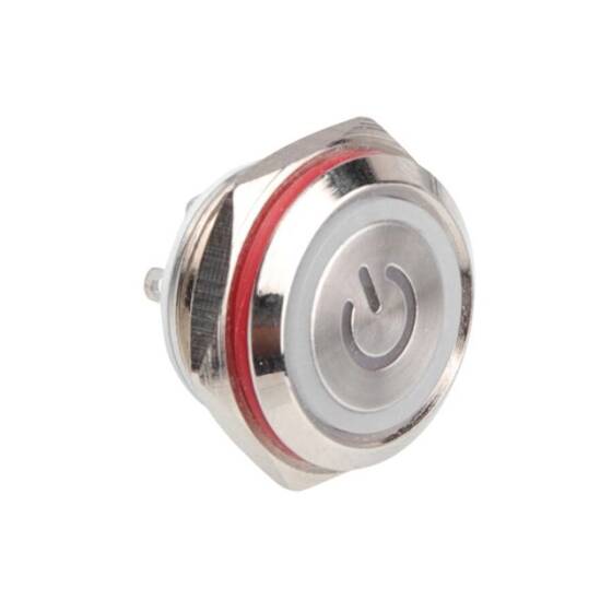 WD16C1 Pin-P1-EC 16mm Düz Yaylı Işıklı Metal Buton - Beyaz - 1
