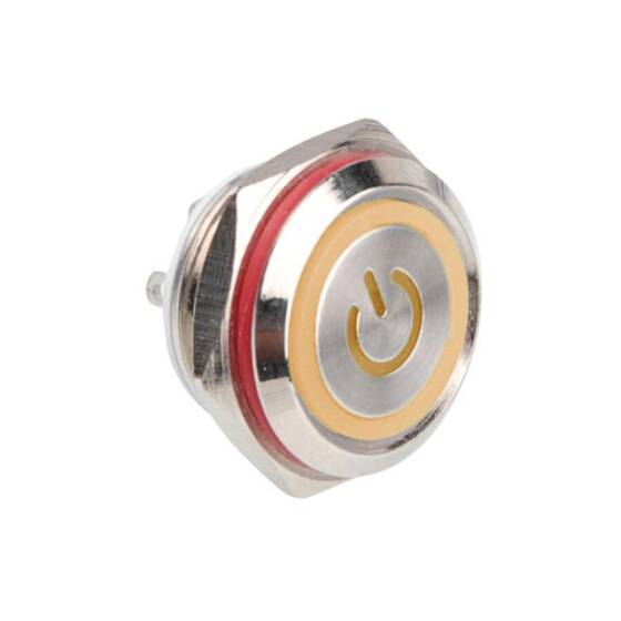 WD16C1 Pin-P1-EC 16mm Düz Yaylı Işıklı Metal Buton - Sarı - 1