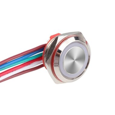 WD16C1-Wired-P1-E 16mm Düz Yaylı RGB Işıklı Metal Buton - Kablolu - WDELE