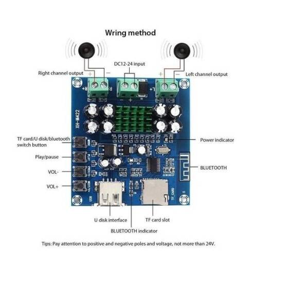 XH-M422 TPA3116D2 Bluetooth Amplifikatörler Kurulu Entegre Bluetooth U-Disc TF Oynatıcı Amp Panoları Çift Kanal 50 W x 2 DC 12V-24V - 10
