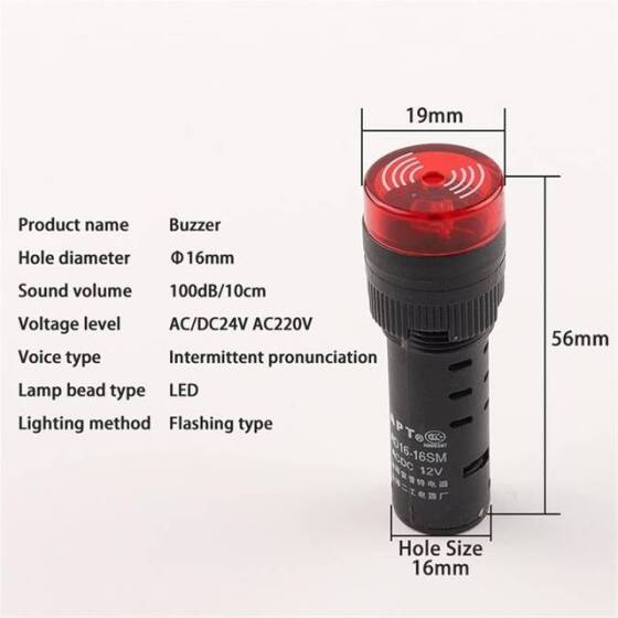 AD16-16SM 16mm 220V Sarı Işıklı Buzzer - Buzzerlı Sinyal Göstergesi - 5