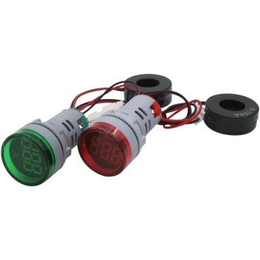 Yeşil 0-100A 22mm AD16-22DSA Yuvarlak Kapaklı Trafolu LED Ampermetre - 1