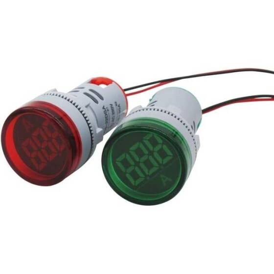 Yeşil 0-100A 22mm AD16-22DSA Yuvarlak Kapaklı Trafolu LED Ampermetre - 2