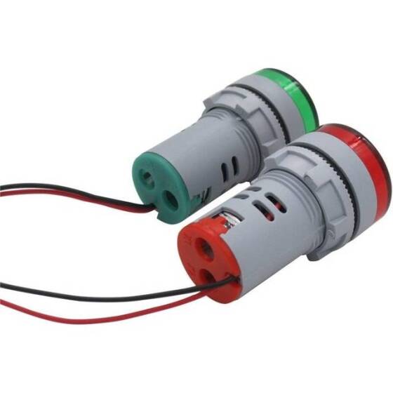 Yeşil 0-100A 22mm AD16-22DSA Yuvarlak Kapaklı Trafolu LED Ampermetre - 3