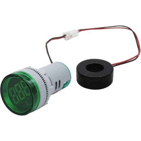 Yeşil 0-100A 22mm AD16-22DSA Yuvarlak Kapaklı Trafolu LED Ampermetre - 4