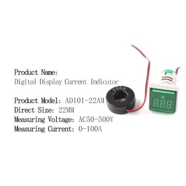 Yeşil 0-100A 22mm AD16-22FSA Kare Kapaklı Trafolu LED Ampermetre - 3