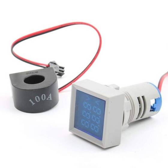 Yeşil AC50-500V 0-100A 0-100Hz 22mm AD16-22AVHz Kare Kapaklı LED Voltmetre Ampermetre Hertz Metre - 4