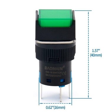 Yeşil LA128A 220V 5 Pin 16mm Kendini Sıfırlamalı Yuvarlak Push Buton - 2