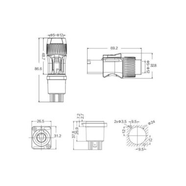 YF-24-C03SX-01-001 3 Pin Şase Tip Powercon Konnektör - Erkek - 2