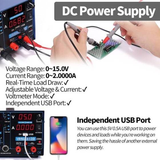 YIHUA853D USB 15V 1A Dijital Ekran Sıcak Hava Sökme İstasyonu Güç Kaynağı AU Fişli - 5