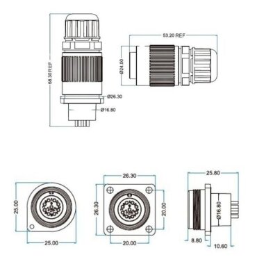 YW-16-C09PE-03-001 9 Pin Su Geçirmez Konnektör - Erkek - 2