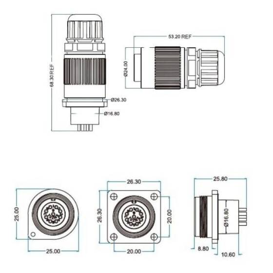 YW-16-J09SX-03-401 9 Pin Su Geçirmez Konnektör - Dişi - 2