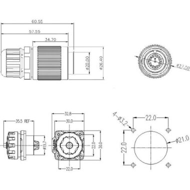 YW-20-C05PE-03-001 5 Pin Su Geçirmez Konnektör - Erkek - 2