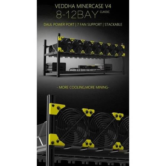 VEDDHA MINERCASE V4C 8-12GPU Alüminyum Alaşımlı İstiflenebilir Çerçeve - 3080/3090 Özel Uzatma Transfer Kartı x12 İle Boyut: 880X360X380mm - 2
