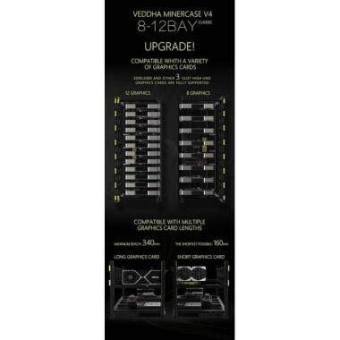 VEDDHA MINERCASE V4C 8-12GPU Alüminyum Alaşımlı İstiflenebilir Çerçeve - 3080/3090 Özel Uzatma Transfer Kartı x12 İle Boyut: 880X360X380mm - 3