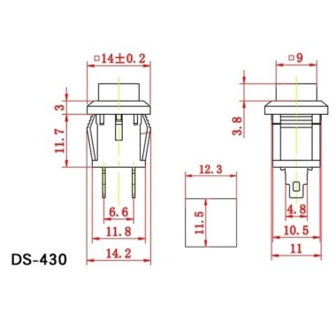 Yeşil DS-430 2 Pin On-Off Kendinden Sıfırlamalı Kare Push Buton - Normalde Açık Bas Bırak - 2