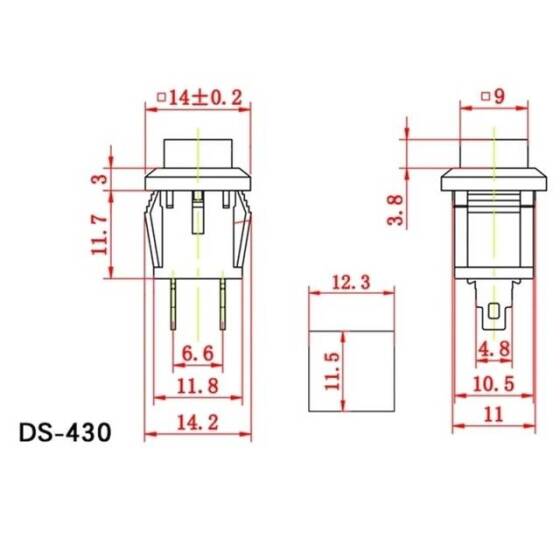 Yeşil DS-430 2 Pin On-Off Kendinden Sıfırlamalı Kare Push Buton - Normalde Açık Bas Bırak - 2