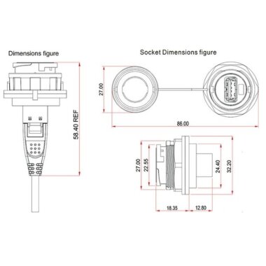 YU-USB3-FS-MP-1M-001A Su Geçirmez Dişi-Erkek USB Konnektör - 1M Kablo - 2