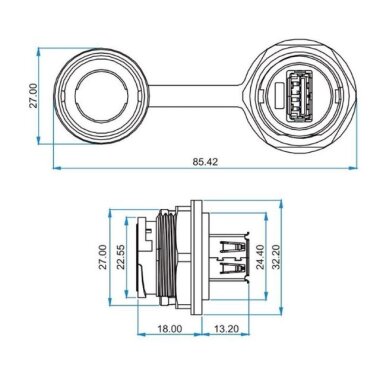 YU-USB3-JSX-01-001 Su Geçirmez USB Konnektör - Dişi - 4