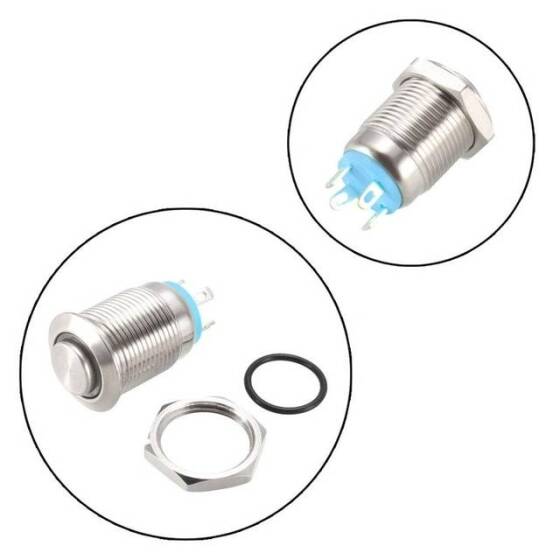 Yüksek Kafa 12mm 3-6V Su Geçirmez Anlık Kendinden Sıfırlamalı Metal Push Buton Mavi Ledli - 2
