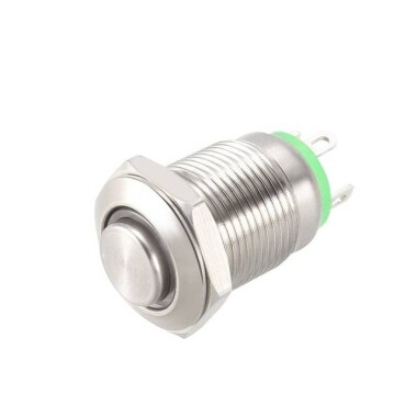 Yüksek Kafa 12mm 3-6V Su Geçirmez Anlık Kendinden Sıfırlamalı Metal Push Buton Yeşil Ledli - 1