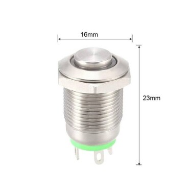 Yüksek Kafa 12mm 3-6V Su Geçirmez Anlık Kendinden Sıfırlamalı Metal Push Buton Yeşil Ledli - 3